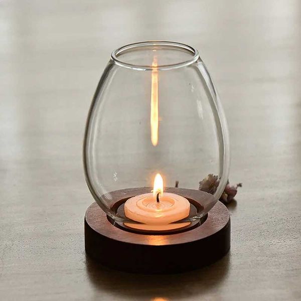 Candle Holders Transparent Glass Candle Holder Round Tealight Candlesticks Retro Oil Lamp Shape Romantic Wedding Party Dinner Table Decorati