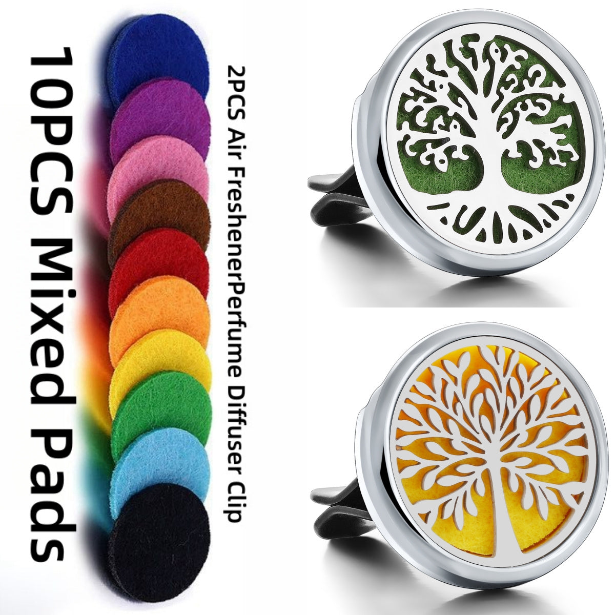 TEMU 10 Mixed Pads & 2 Tree Of Life Car Air Freshener Clip Set, Detachable & Reusable Auto Vent Clip Diffusers, Car Interior Accessories,