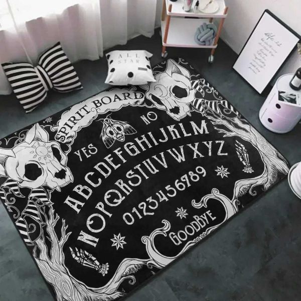 Modern Cat Skull Head Witch Board Carpet for Living Room Home Decoration Black Gothic Large Area Rugs Bedroom Non-Slip Floor MatY240729