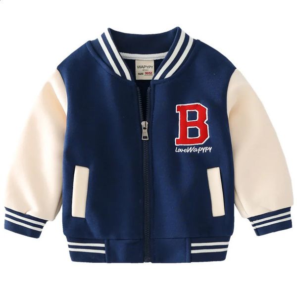 Autumn Winter Boys Zipper Jacket Kids Fleece Outerwear Baby Embroidery Letters Baseball Uniform Children V-Neck Casual Top 250113