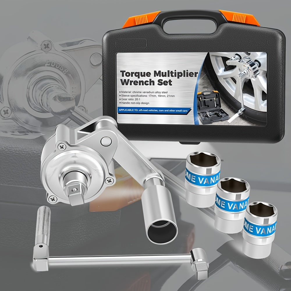 TEMU Torque Wrench Set-heavy Duty Labor-saving Nut Disassembly Tool With 11-16" 3-4"13-16", 17mm-19mm-21mm Sockets Loosening Car Tire Lug Nuts Autumn