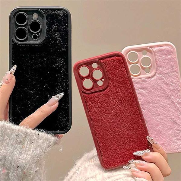 High Quality Korean Cute Plush Warm Phone Case Suitable for iPhone 16 15 13 12 11 Pro Max 16 15 Plus Lens Protection Shockproof Back Cover O