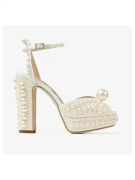 2024 Handmade Custom Beaded Block Heel Fishmouth Sandals Cross border Womens Shoes High Heels Platform Womens Shoes 241017