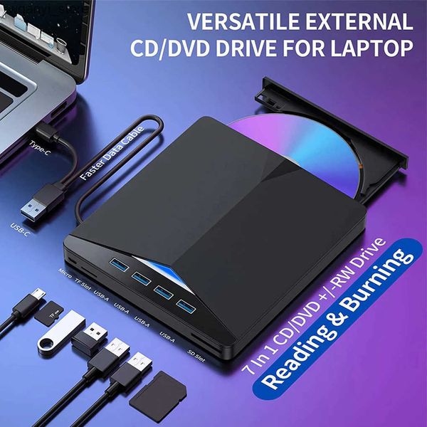 Optical Drives 7-in-1 USB 3.0 Type C External CD DVD RW Optical Drive DVD Burner Reader Player Super Optical Drive For PC Laptop Notebook L2