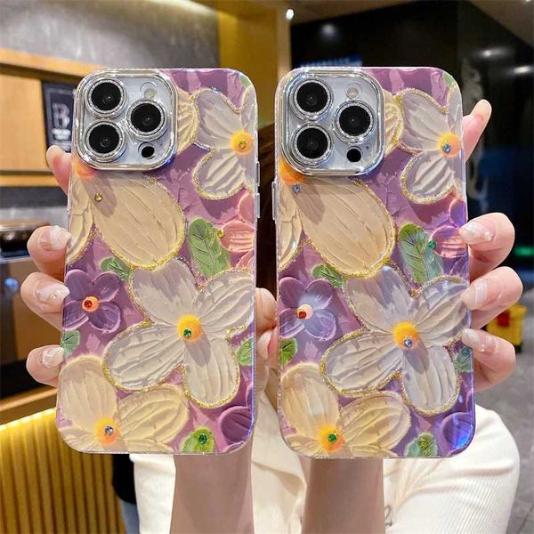 Luxury Case Luxury Fashion Purple Flower Laser Phone Case Suitable for iPhone 16 Pro Max 15 14 13 12 11 Sparkling Diamond Soft Shockproof Bu