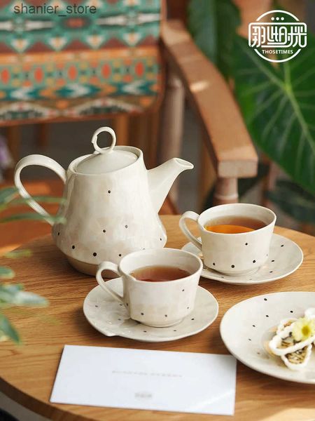 Coffee Tea Sets Luxury medieval coffee cup retro ceramic British afternoon tea set irregular flower coffee pot tea cup and sauce set gift L2