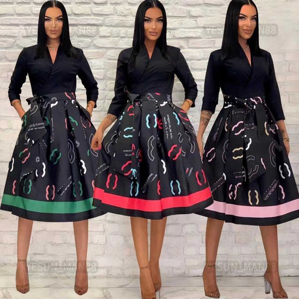 Woman Designer Luxury Channel Classic Womens Bohemia Dress Female Retro Skirt Ladys Fashion Elastic Waistband Medium Length Swing Skirt