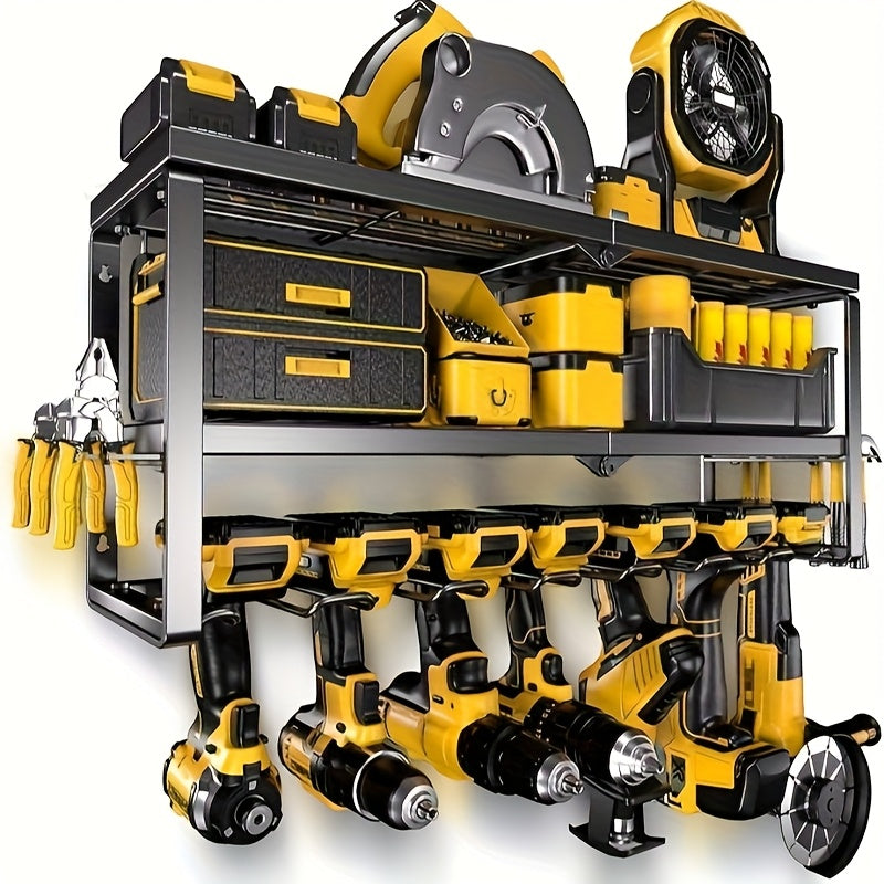 TEMU Electric Tool Storage Rack, Tool And Storage Rack, Heavy-duty Metal Tool Rack, Wall-mounted 3-layer Storage Rack, With 7 Drill Bit Brackets, For