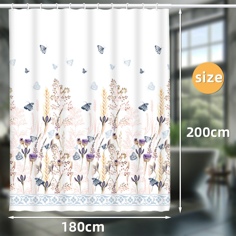 YL-36981 Manufacturer Spot Digital Printed Fabric Shower Curtain Waterproof Thickened Bathroom Partition Curtain with Hook