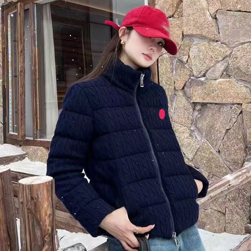 Womens Coat Winter Down Jacket Embroidered Hemp Pattern jacket High Street Sweatshirt Standing Collar Warm jackets Slim Fashion Jackets