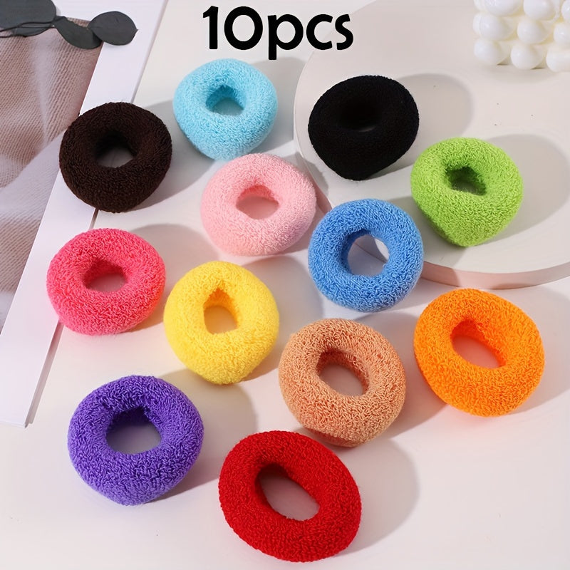 TEMU 10-pack Vintage Bohemian Hair Scrunchies, Jersey Fabric Solid Color, Bands For Ponytail Holders - Seamless Towel Cloth Hair Ties, -free For