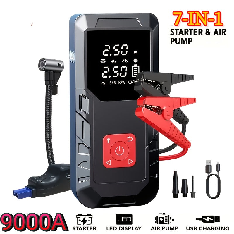 TEMU 9000a 7-in-1 Multifunctional Emergency With Air Pump, 150psl Portable Car Battery Starter, Digital Tire Inflator, Portable Vehicle Battery