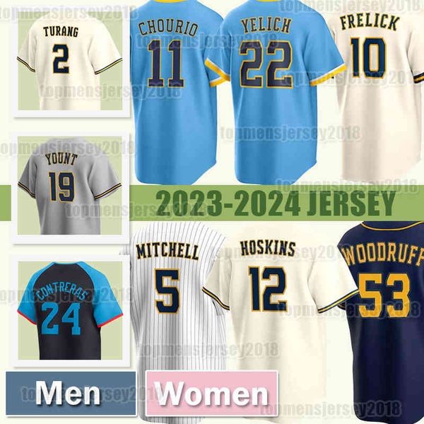 22 Christian Yelich 11 Jackson Chourio Baseball Jersey 24 William Contreras 3 Joey Ortiz Milwaukees Sal Frelick Freddy Peralta Brewers Eric