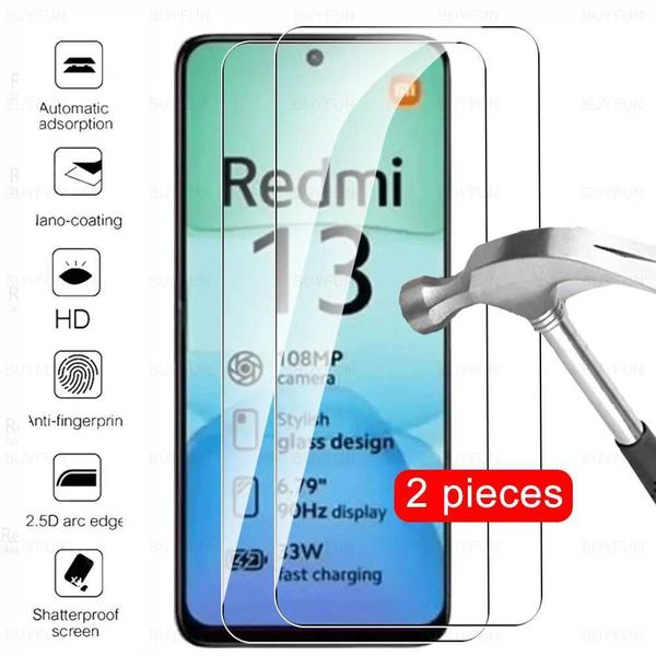 Cell Phone Screen Protectors 2 Pcs Glass For Redmi 13 4G Full Cover Tempered Glass For 13T Redmi 13C Note 13 Pro Note13 13Pro 5G Screen Prot