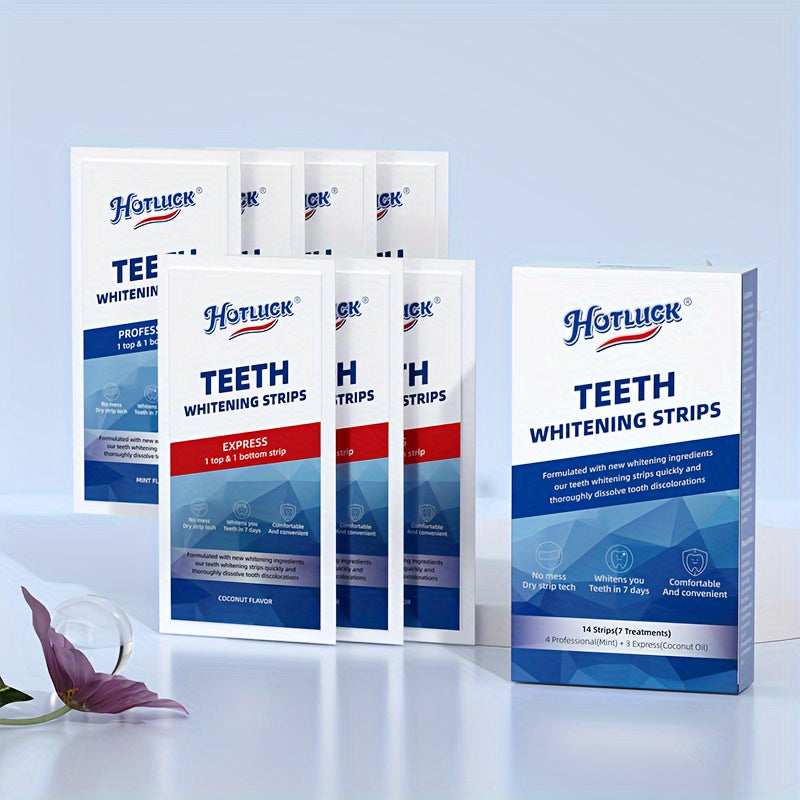 TEMU 7-14 Pairs Hotluck Teeth Strips - Oil-free Dental Patches For Daily Oral Care, & Remove Stains , Smoking, & Soda, 21-minute Fast , Safe & Gentle