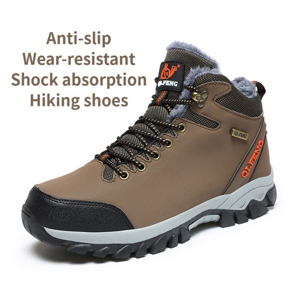Winter New Velvet Warm Hiking Anti Slip Outdoor Sports Shoes, Breathable Men&#039;s Waterproof Mid Top