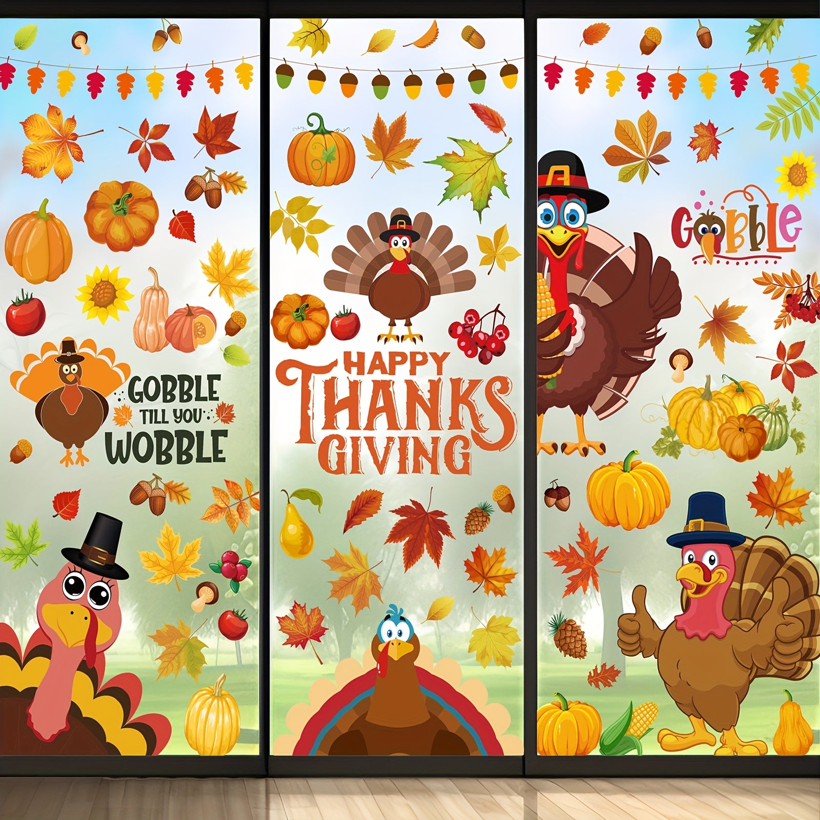 TEMU 10 Sheets-143pcs, Thanksgiving Window Decals, Reusable Pumpkin Turkey Maple Stickers