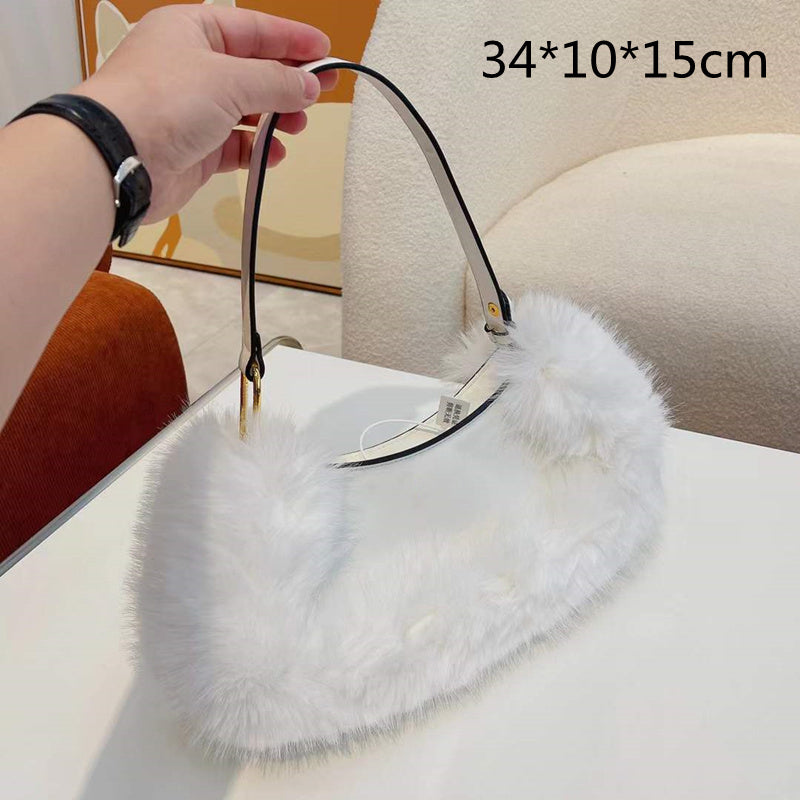 Furry O Lock Swing Bags designer bag luxury fur handbag shoulder tote bag medium baguette woman underarm purse totes Autumn Winter Leather 5A Qualit
