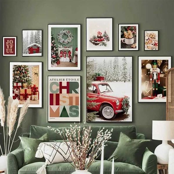 Red Car Cookies Christmas Gift Abstract Character Wall Art Oil Painting Living Room Decoration Poster Canvas PaintingXJ2411216