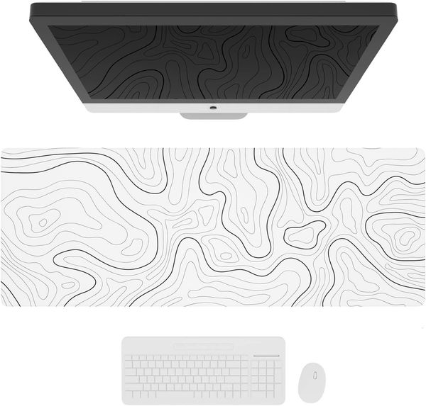 Ovenbird Large Gaming Mouse ed Edges, Minimalist Topographic Map Mat, Extended XL Mousepad with Anti-Slip Base, Cool Desk Pad for Keyboard a