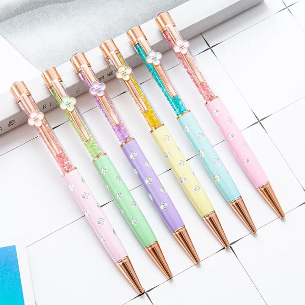 wholesale Cute Four-leaf Clover Metal Ballpoint Pen Multicolor Crystal Ball Point Pens Home Office School Student Writing Supply School-seas