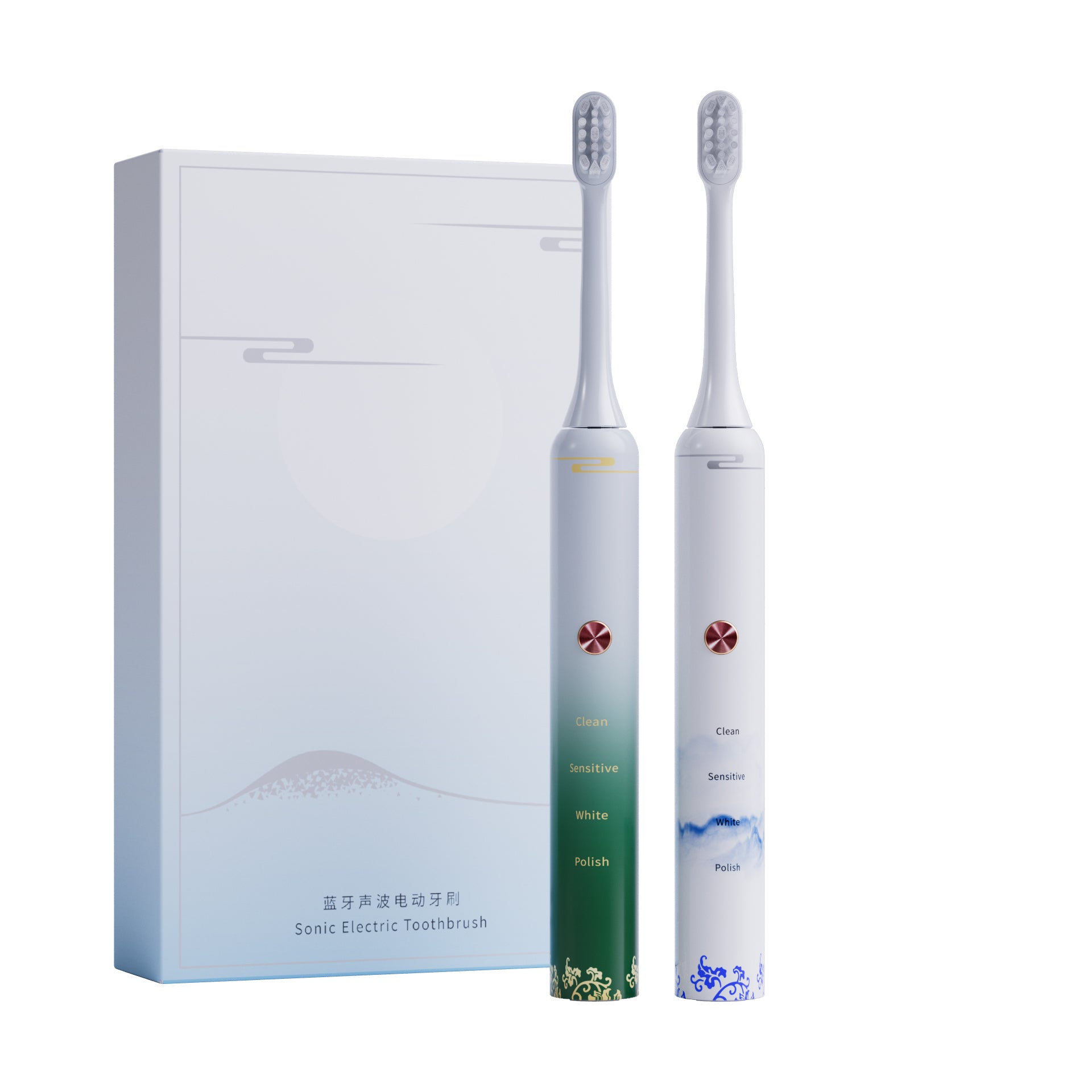 Chinese Style Teenager Electric Toothbrush Waterproof Rechargeable Smart Toothbrush Electrical with Blue Floral Design