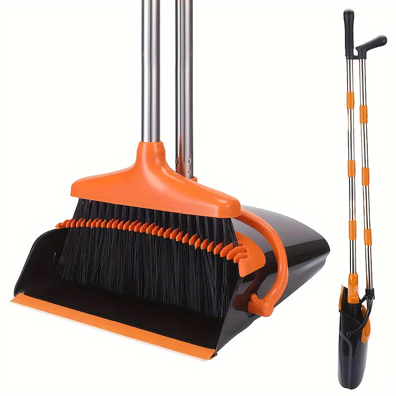 TEMU Ergonomic Broom And Dustpan Set With Long Handle - Ideal For Pet Hair, Home, Office, Indoor & Outdoor Cleaning - Sweep Combo With Built-in Comb