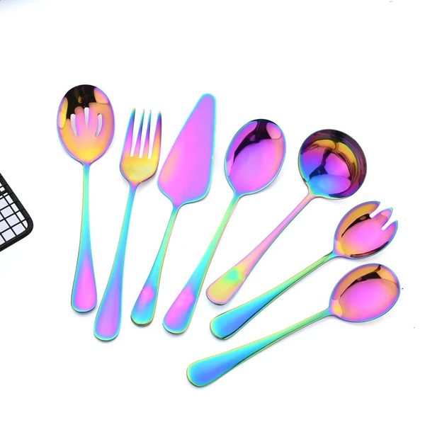 7piece cutlery set stainless steel soup spoon Colander service salad fork cake spatula kitchen household utensils 240826