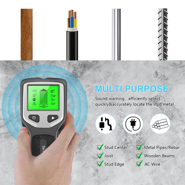 HLW330 5 in 1 Stud Detector Wall Scanner Digital Handheld Wall Detector PVC Water Pipe Metal Finder Scanner Electric Box Finder