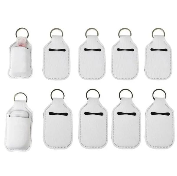 Sublimation Blanks Refillable Neoprene Hand Sanitizer Holder Favor Cover Chapstick Holders With Keychain For 30ML Flip Cap Containers Travel