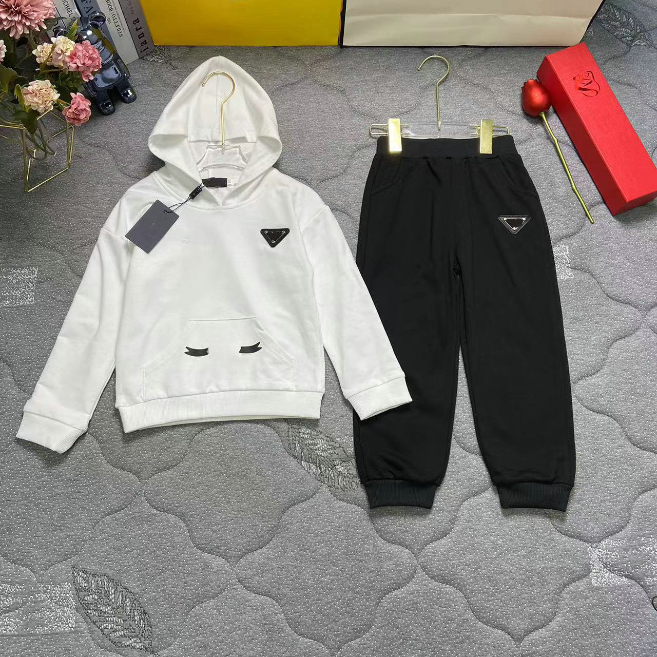 Spring Autumn Children Boys Girls Clothing Classic Letter Designer Clothes Kids Clothes Tracksuit Baby Hoodie Pants 2 Pcs-Suit 100-160CM