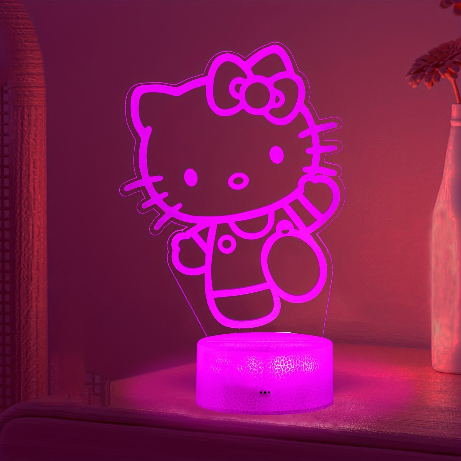 TEMU 2d Flat, 1pc Hello Kitty Color-changing Led Night Light - Usb-powered Acrylic Bedroom & Desktop Decor With Pink & , Creative Gift For Christmas,