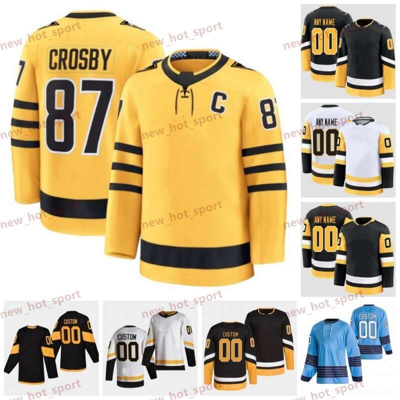 Sidney Crosby Alternate Gold Hockey Jersey Evgeni Malkin Mario Lemieux Kris Letang Rickard Rakell Bryan Rust Tristan Jarry Erik Karlsson Vinnie Hino