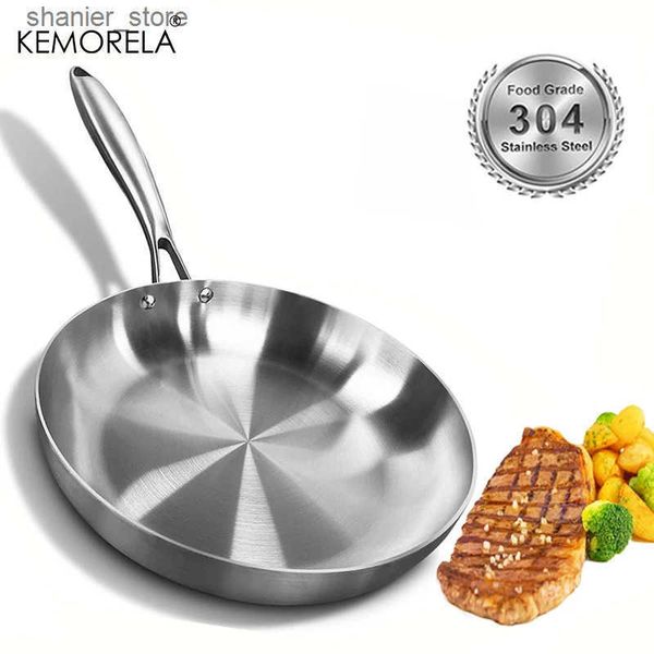 Pans 304 stainless steel frying pans boneless frying pans steak pans uncoated kitchen cookware gas stoves and induction cookware L240910