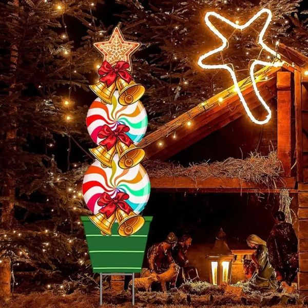 Merry Christmas yard sign garden stake decoration lollipop clock plastic outdoor path sidewalk 240929