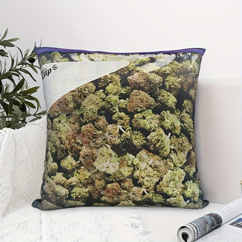 TEMU 1pc Retro Pattern Pillowcase 18x18 Inch - Single-sided Printed Short Fleece, Machine Washable With Invisible Zipper Closure, 100% Polyester