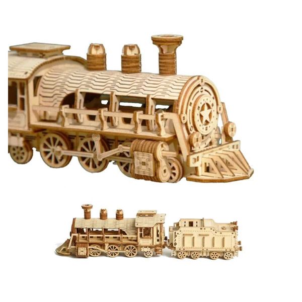 DIY Steam Train Wooden Puzzles Toys Construction Blocks Set for Teens Adults Montessori Educatianal 3d Retro Locomotive Models Z241123
