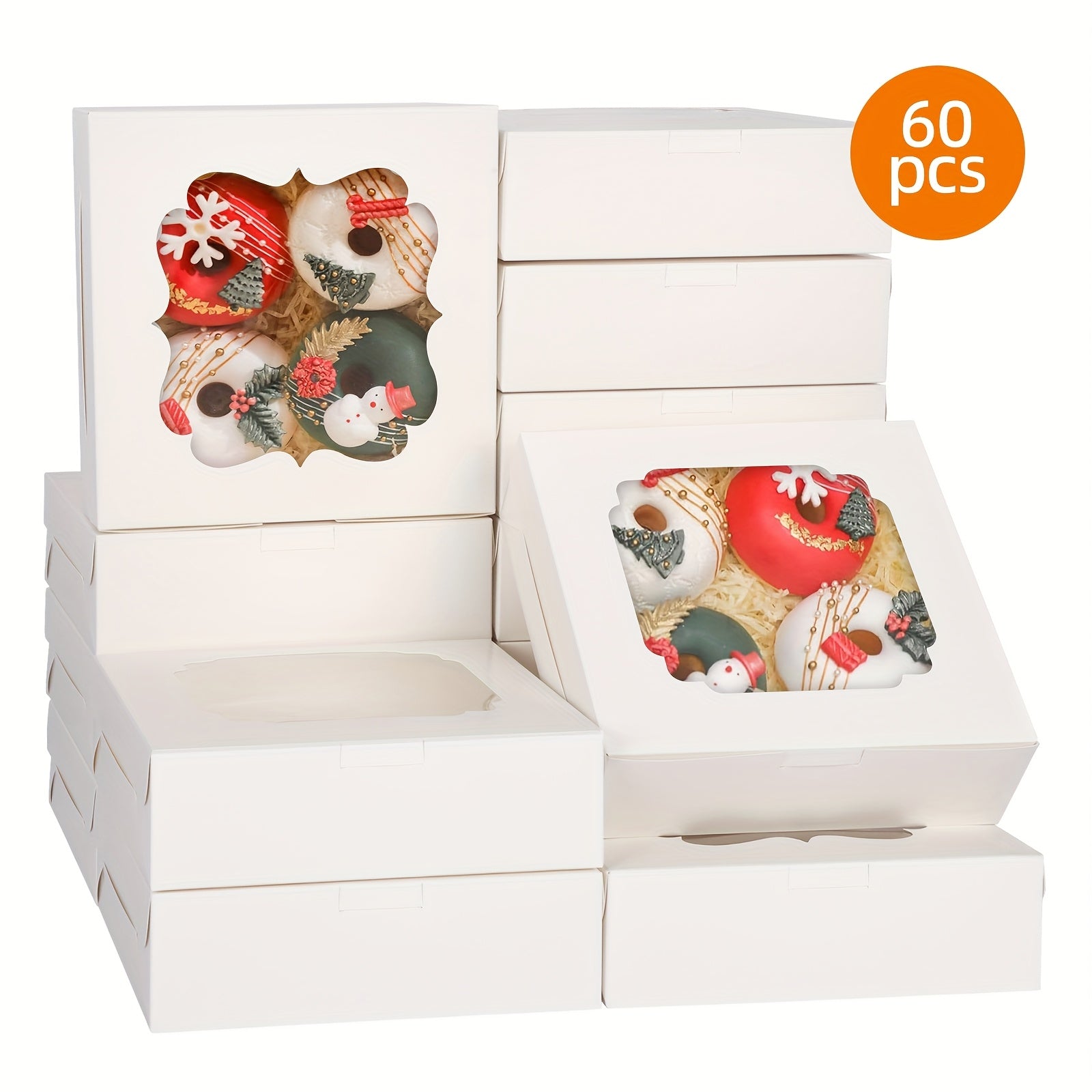 TEMU Whonline 60 Cake Boxes, Baking Food Boxes, Cookie Baking Boxes With 2 Windows, Cake Boxes, Chocolate Strawberry Cake Boxes, Suitable For Pies,