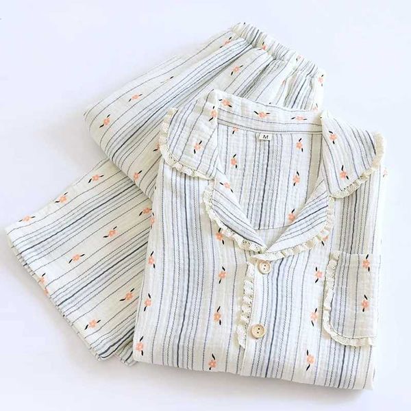 100% Cotton Gauze Women Pajamas 2024 New Spring-Autumn Sleepwear Female 2 Piece Set Nightwear Lady Pyjamas LoungewearC241213
