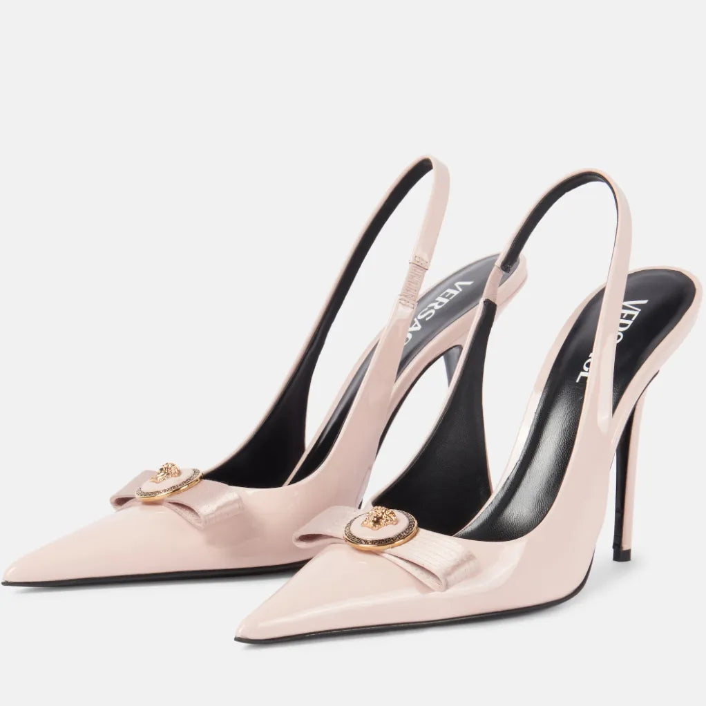 Top Design Women Gianni Ribbon Sandals Shoes & Slingback Medusa Bow Stiletto Heels Pointed Toe Pumps Evening Dress Wedding Lady Walking EU35-41