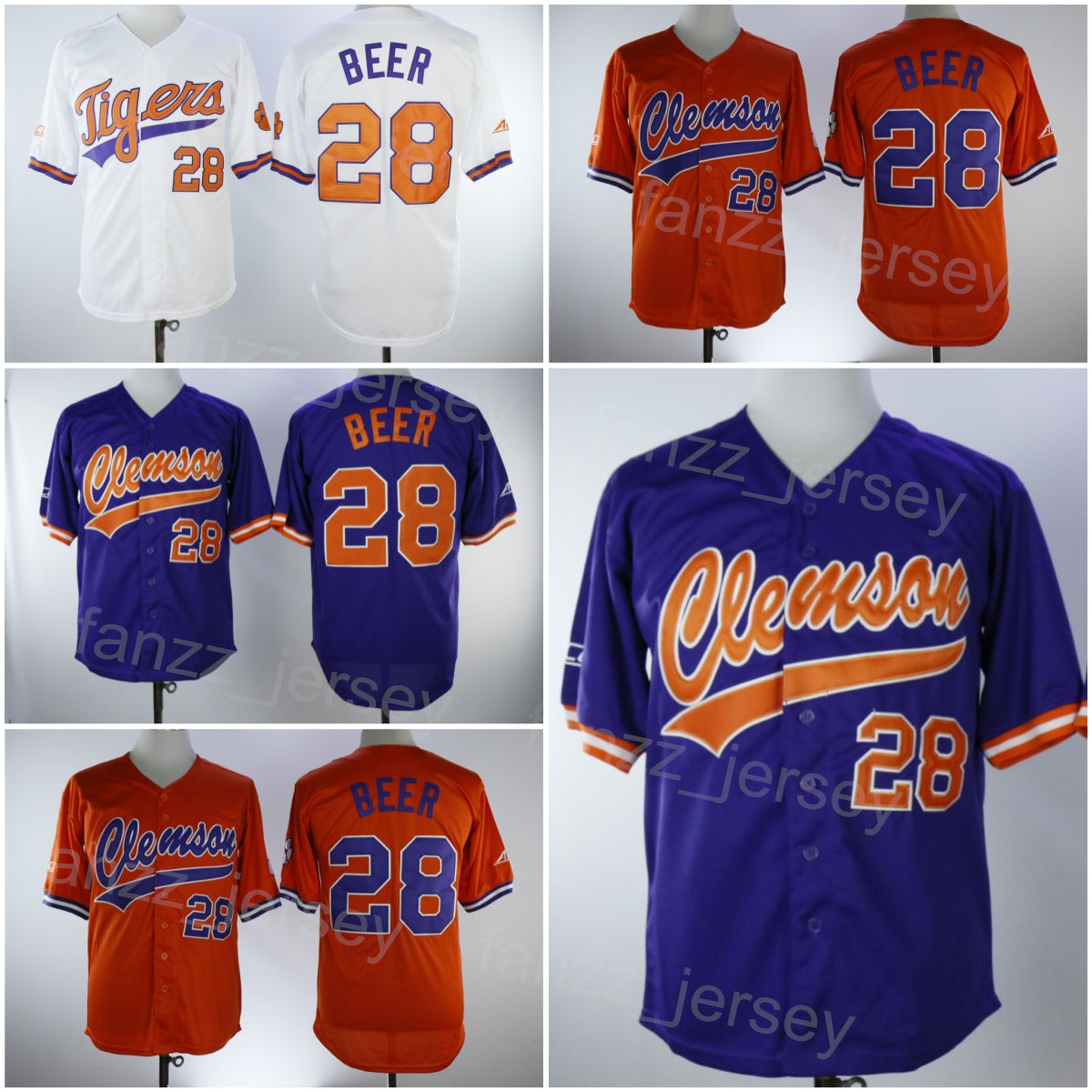 Baseball College Clemson Tigers Jersey 28 Seth Beer Uniform Team Color Purple Orange White Embroidery Cooperstown Vintage Cool Base University Pure