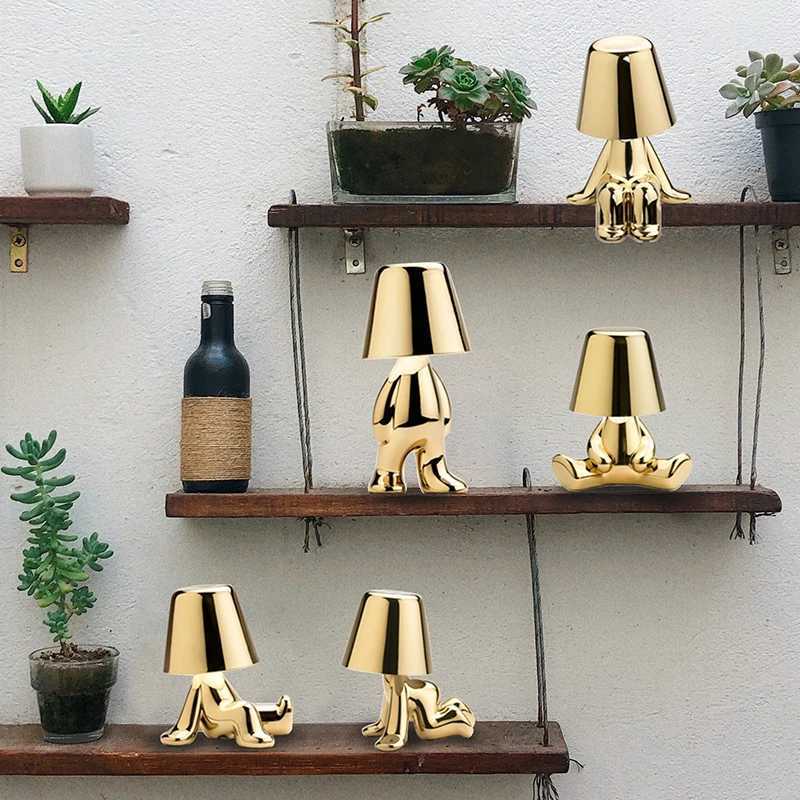Italy Little Golden Man Table Lamp Living Room Bedside Childrens Room Art Decor Night Light Creative Coffee Shop Bar Desk LampsKL240731