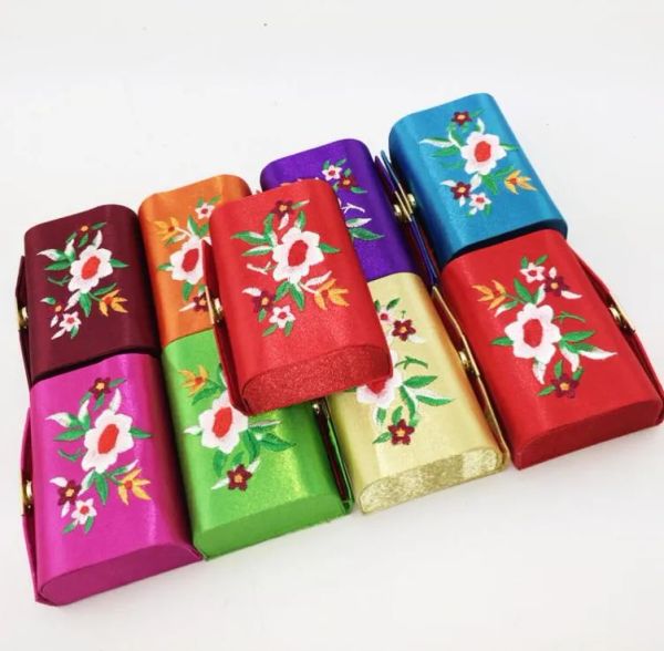 Portable Embroidered Jewelry Gift Box Small Travel Mirror Storage Case Chinese Silk Brocade Double Lipstick Tubes Craft Packaging 1803643 ZZ