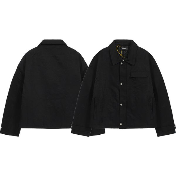 Autumn Men Black Bomber Coat Leisure Collar Cotton Cardigan Double Zip Nylon Thin Quilted Men&#039;s Loose Lapel Jacket