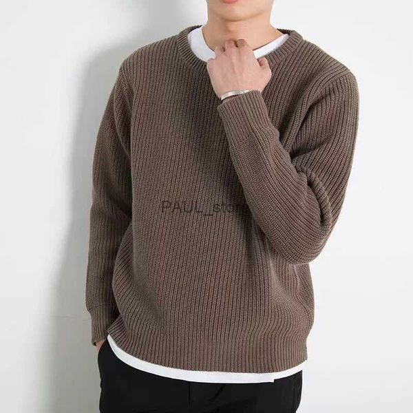 Men&#039;s Sweaters 2022 Winter Men&#039;s Thickened Wool Sweaters Round Neck Long Sleeve Knitting Loose Lazy Style Coats Solid Color Pullov