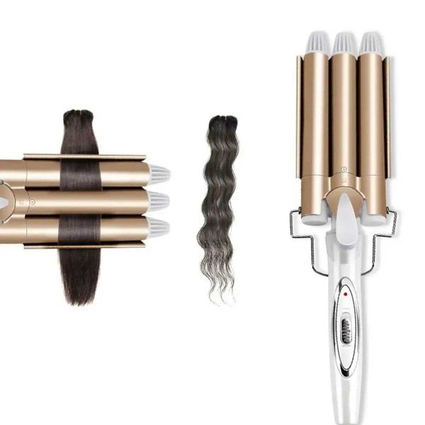 Hair Curlers Straighteners Professional Gold Curled Iron Ceramic Rapid Heating Three Tube Wave Tool Clip - American Standard H250112