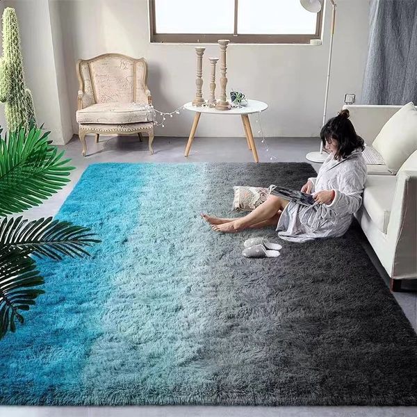 VIKAMA Gradient Plush Carpet Super Soft Living Room Bedroom Coffee Table Full Covered Cloakroom Girly Floor Mat 240812