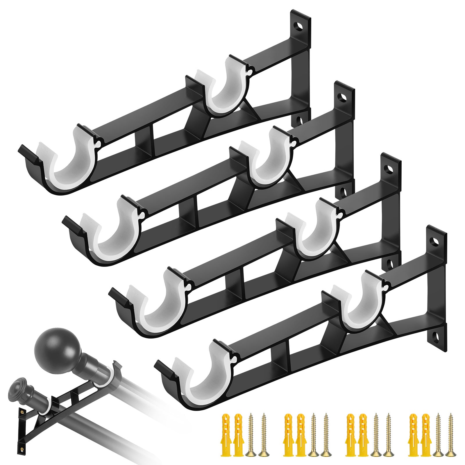 TEMU 4 Pieces Heavy Duty Curtain Rod Bracket, Wall Mount Curtain Rods Holders With Dual Fixing Hooks And Screws For Reliable Support