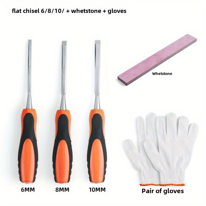 TEMU Carpenter-grade Chisel Kit, Wood Chisels With Sharpening Stone & Gloves, For Cabinetry, Diy Projects, Timber Framing, Whittling