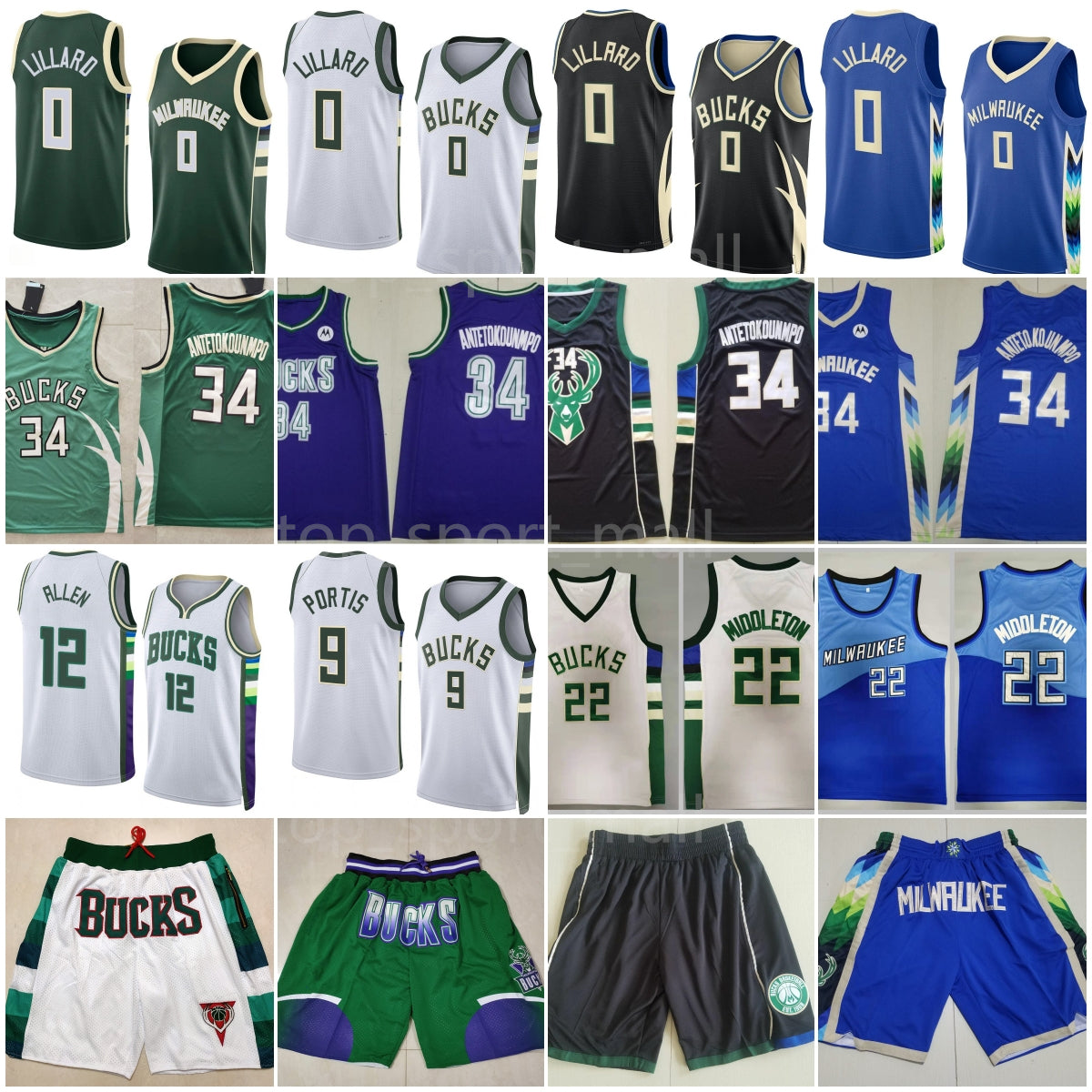 Men Basketball Team 0 Damian Lillard Jerseys 34 Giannis Antetokounmpo Just Don Shorts Khris Middleton Grayson Allen Connaughton Brook Lopez Bobby Po